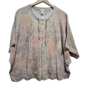 Zenergy by Chico's Zip Up Batwing Short Sleeve Cardigan Jacket Top Rhinestones L